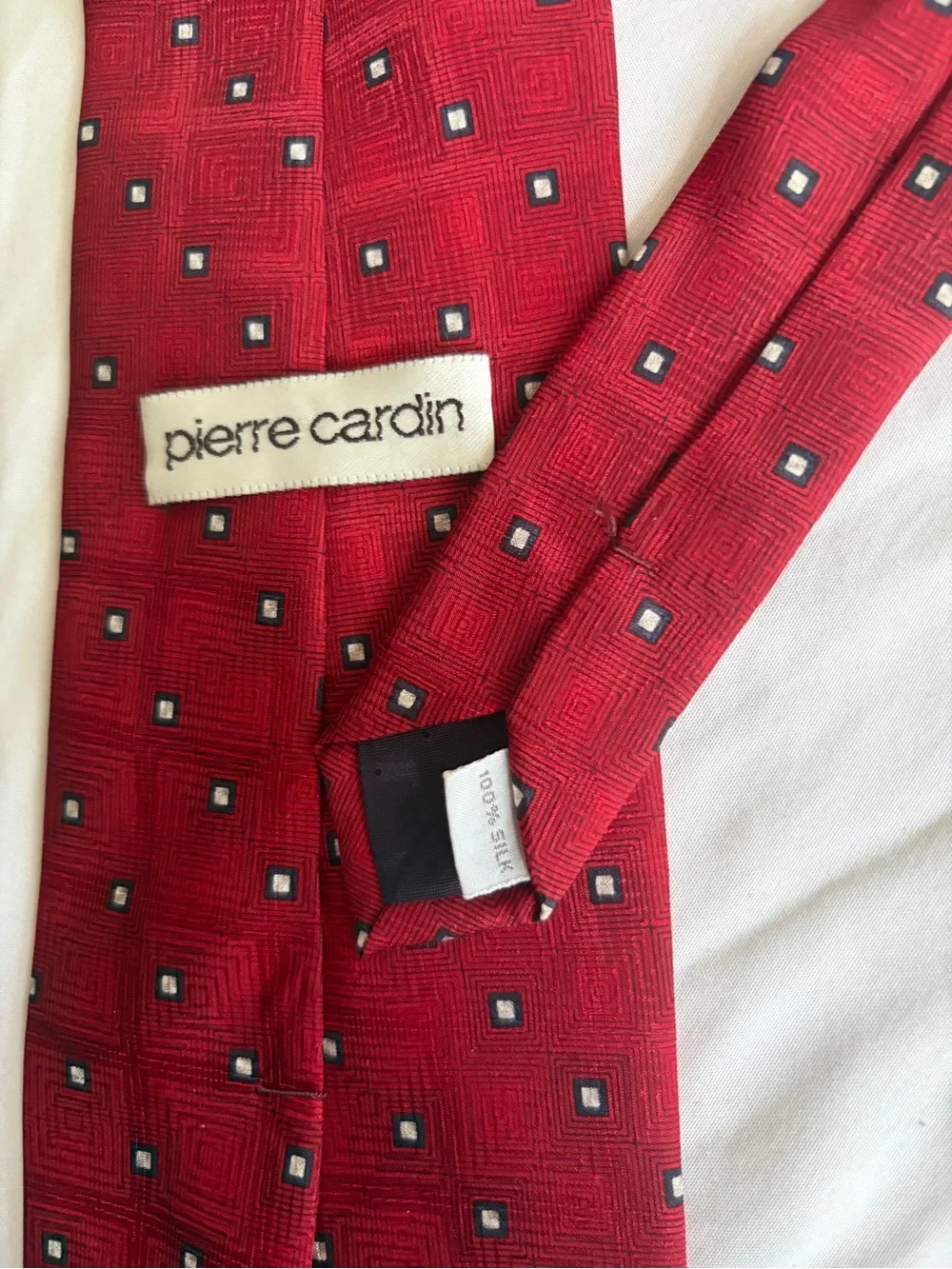 Pierre Cardin Red Silk Tie with Geometric Micro Squares 100% Silk